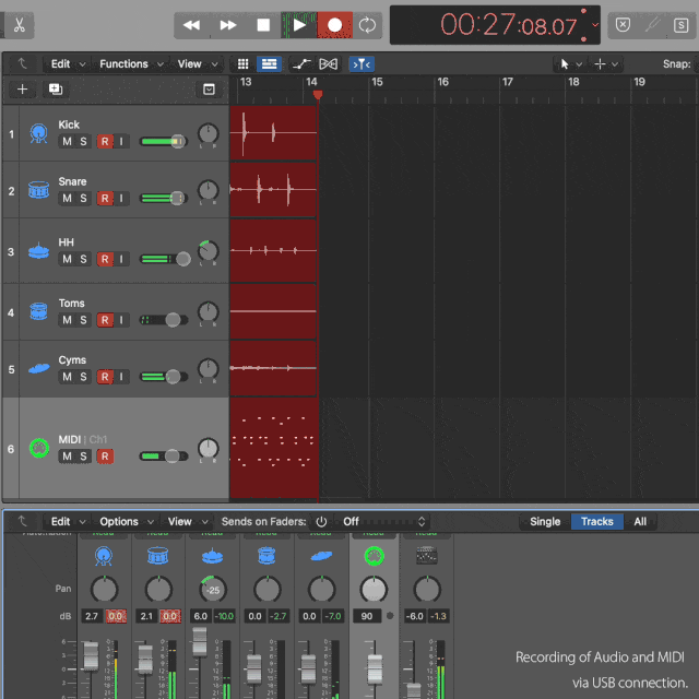 EFNOTE 7X USB recording workflow animation